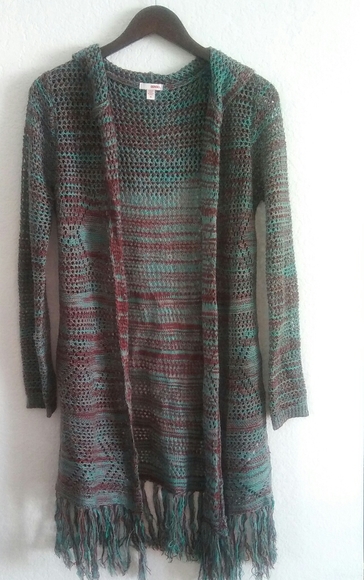 BONGO Sweaters - Bongo Crochet Hooded Duster Sz. M